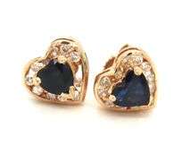 14kt Yellow gold 1ctw sapphire heart and diamond earrings