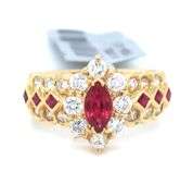 18kt Yellow gold 0.49ctw ruby and 0.85ctw diamond halo marquise ring