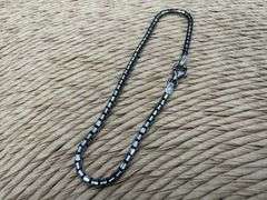 Italian Sterling Silver 925 Fancy Diamond Cut Box Chain 7" Bracelet with Black Rhodium Finish