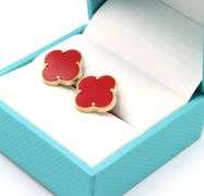 Beautiful 14K Yellow Gold Coral Motif Clover Stud Earrings