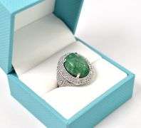 Stunning 10.00CTS Oval Cabochon-Cut Natural Emerald & Sapphire Gemstone Ring in Sterling Silver