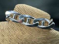 Sterling Silver 16mm Heavy Mariner Chain Cuban Flat Link 925 Italy Bracelet 9"