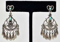 Native Styled Dangle Earrings with Turquoise in Sterling Silver