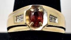 Charming 10K Yellow Gold Red Garnet and Diamond Ring