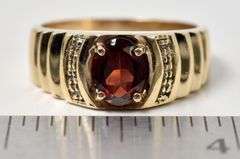 Wonderful 10K Yellow Gold Red Garnet and Diamond Ring