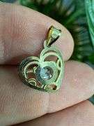 10k Yellow Gold Ornate Love Heart Pendant Clear CZ Charm