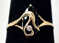 Elegant 10K Yellow Gold Black Onyx and Diamond Ring