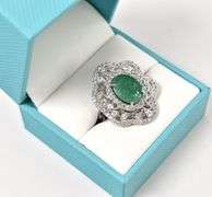 Stunning 7.75CTW Natural Emerald & White Sapphire Gemstone Ring in Sterling Silver