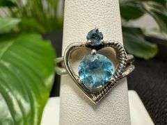 Sterling Silver Natural Gemstone Blue Topaz Ring Size 6
