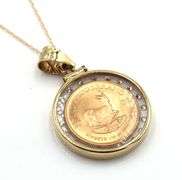 1/10oz Kruferrand coin pendant on 14kt yellow gold chain