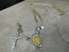 925 Sterling Silver Rosary Bead Chain Gold-Tone Necklace Catholic Jewelry