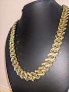 Huge 158.9 Grams 14 Kt Gold Plated Simulated Diamond Miami Curb Link Chain Necklace