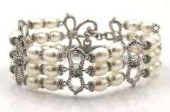 Judith Ripka 925 sterling silver and cultured fresh water pearl strand bracelet