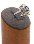 14kt White gold multi color sapphire and diamond cocktail ring