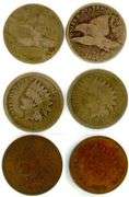 6 Different Early US Copper Small Cents: 1857-1882