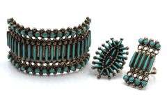 Set of Vintage 925 sterling silver signed turquoise cuff bangle and 2 rings