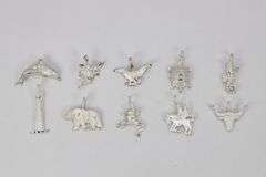 .925 Sterling Silver Frosted Finish Charm Set Lot of 10 Charms/Pendants