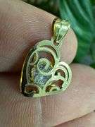 10k Yellow Gold Ornate Love Heart Pendant Clear CZ Charm