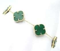 Precious 14K Yellow Gold Malachite Clover Motif Bracelet Inspired by Van Cleef