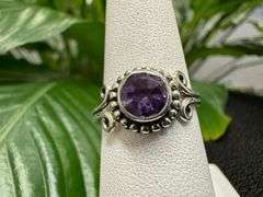Sterling Silver 925 Natural Gemstone Amethyst Ring Size 7.5