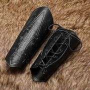 Viking Leather Bracers Embossed Dragon and Totem Gauntlets