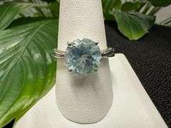 Sterling Silver Natural Gemstone Blue Topaz Ring Size 10