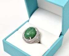 Stunning 10.00CTS Oval Cabochon-Cut Natural Emerald & Sapphire Gemstone Ring in Sterling Silver