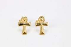 10k Yellow Gold Ankh Cross Stud Earrings