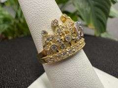 10k Yellow Gold White CZ Crown Quinceanera 15 Ring Size 7