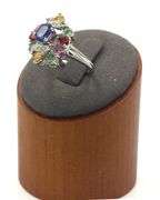 14kt White gold multi color sapphire and diamond cocktail ring