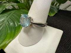 Sterling Silver Natural Gemstone Blue Topaz Ring Size 10