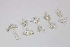 .925 Sterling Silver Frosted Finish Charm Set Lot of 10 Charms/Pendants