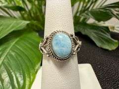 Sterling Silver 925 Natural Gemstone Larimar Ring Size 9