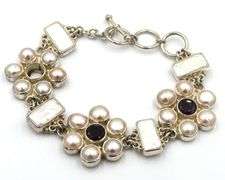 925 Sterling silver Sejan signed pearl flower style link toggle bracelet