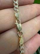 Gold Plated Sterling Silver Curb Pave Two Tone 925 Made in Italy Necklace 4.3mm Wide 24" Long