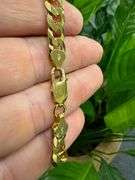 22k Yellow Gold Plated Men's 7.5mm Solid .925 Sterling Silver Flat Curb Chain Link Italy Bracelet 7"