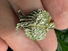 10k Yellow Gold Unique Angel Wings Heart Pendant Diamond Cut Charm