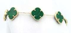 Precious 14K Yellow Gold Malachite Clover Motif Bracelet Inspired by Van Cleef
