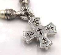 Judith Ripka pearl strand necklace with cross pendant