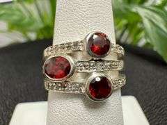 Sterling Silver 925 Natural Garnet Gemstone and Clear CZ Ring Size 6.5