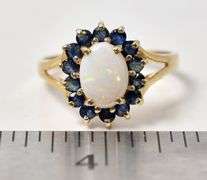 Colorful 14K Yellow Gold Opal And Blue Sapphire Gemstone Ring