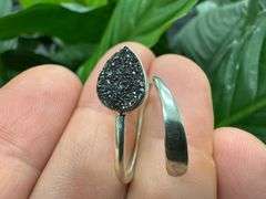 Sterling Silver 925 Titanium Coated Druzy Agate Crystal Stone Ring Adjustable Spoon Band