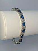 18 Kt White Gold Plated Lab Simulated 16.5 Cttw Midnight Blue Sapphire Tennis Bracelet