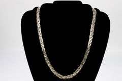 Sterling Silver Tri Colored Braided Herringbone Necklace 10mm 925 Italy Chain 18"