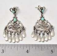 Native Styled Dangle Earrings with Turquoise in Sterling Silver