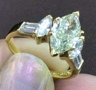 18k Yellow Gold Marquise and Baguette Natural Diamond Engagement Ring