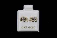 10k Yellow Gold Round White CZ Elephant Stud Earrings