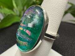 Sterling Silver 925 One of a Kind Dichroic Glass Ring Size 6