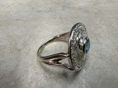 Sterling Silver 925 Natural Gemstone Blue Topaz & Clear CZ Ring Size 8