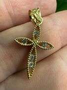10k Yellow Gold Ornate Cross with Clear CZs Pendant Christian Charm